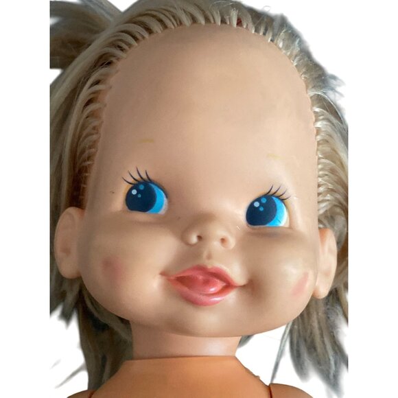 VTG Mattel Tippee Toes Baby Doll Blonde Hair Blue Eyes Girl Articulated 1980 - Picture 2 of 12